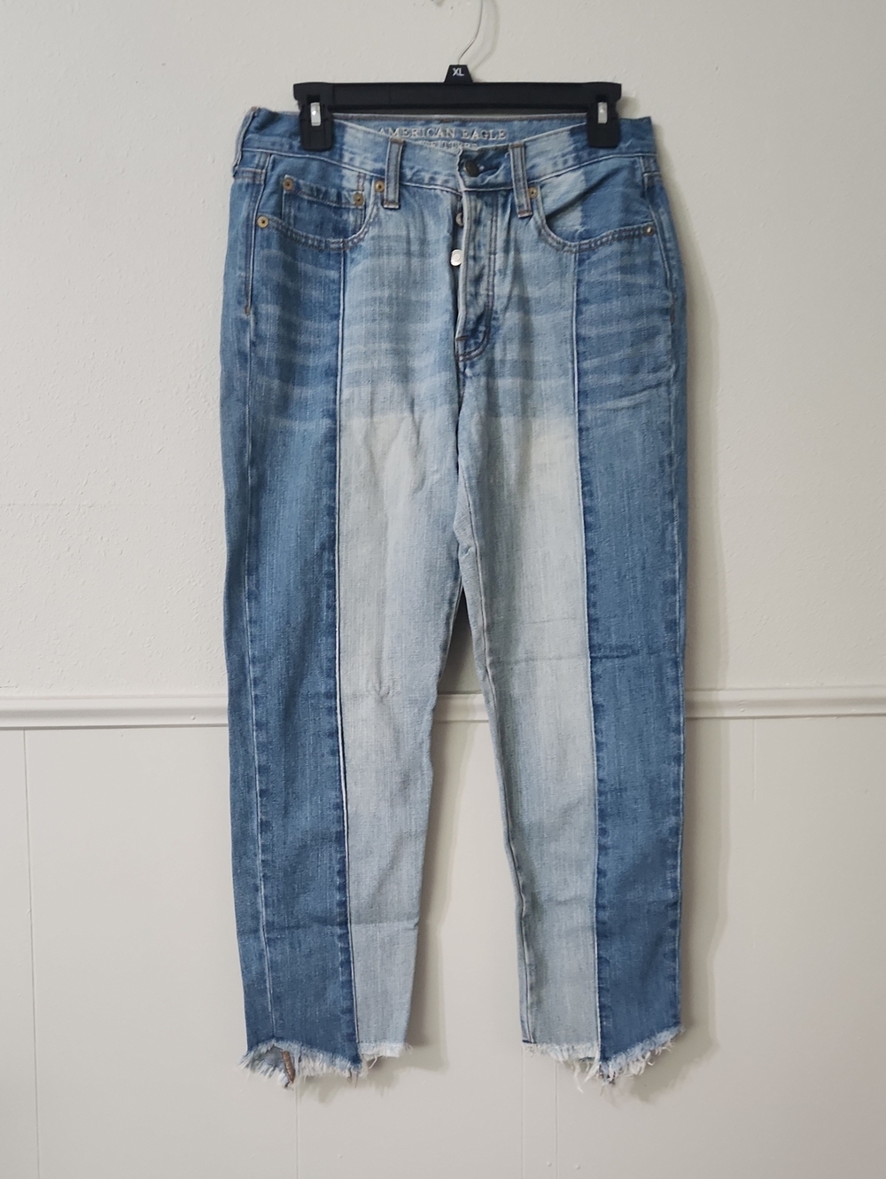 Women American Eagle Outfitters Two-Tone Blue Patchwork Skinny Jeans